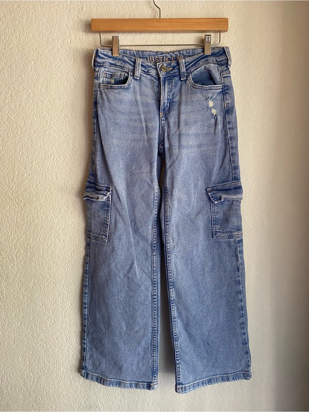 Justice Light Blue Wide-Leg Cargo Jeans
